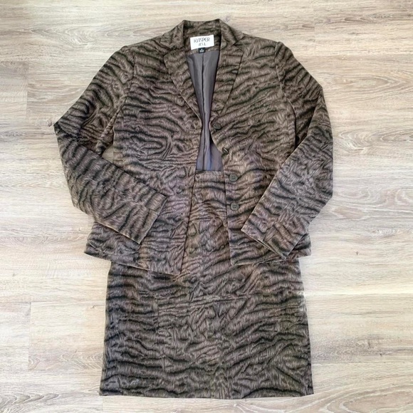 Vintage Dresses & Skirts - Vintage retro 90s tiger zebra animal print blazer skirt power suit set